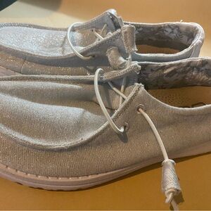 Hey Dude Women's Glittery Silver Flats